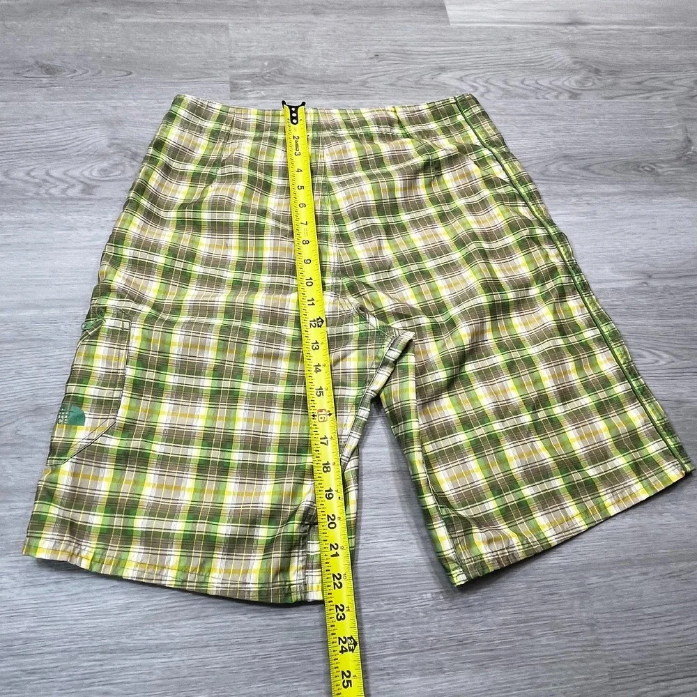 The North Face Quick Dry‎ Mens Board Shorts Size 32 Plaid Green Yellow